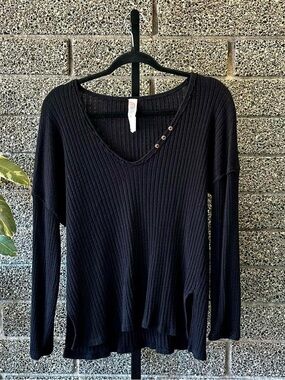 Free People FP Beach Black Long Sleeved Ribbed Top